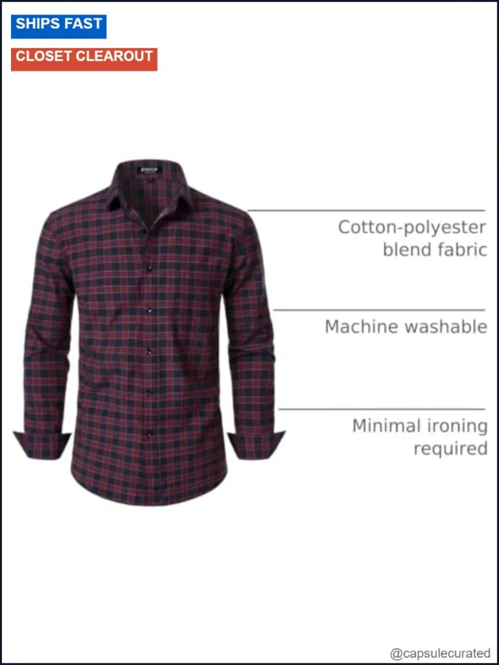 Men's Slim Fit Plaid Button Down Shirt - Long Sleeve Cotton Blend